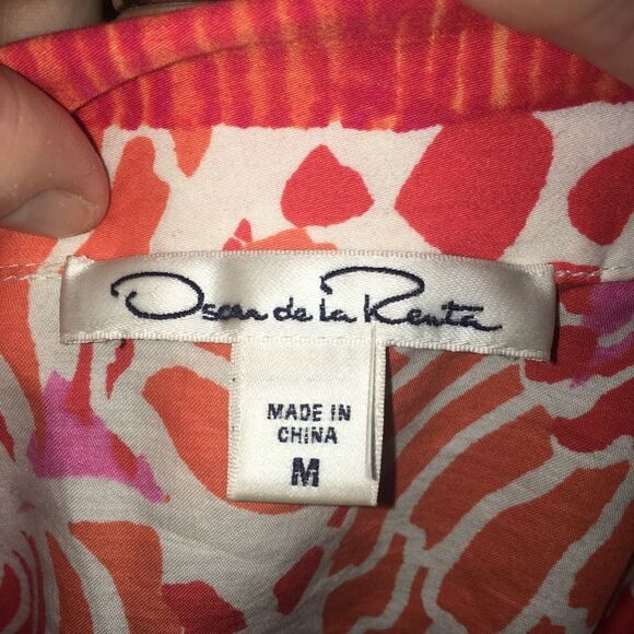 Vintage Oscar de La Renta M pink & orange floral button down blouse - Picture 2 of 4